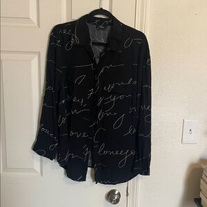 Black Button Down Shirt with White Script